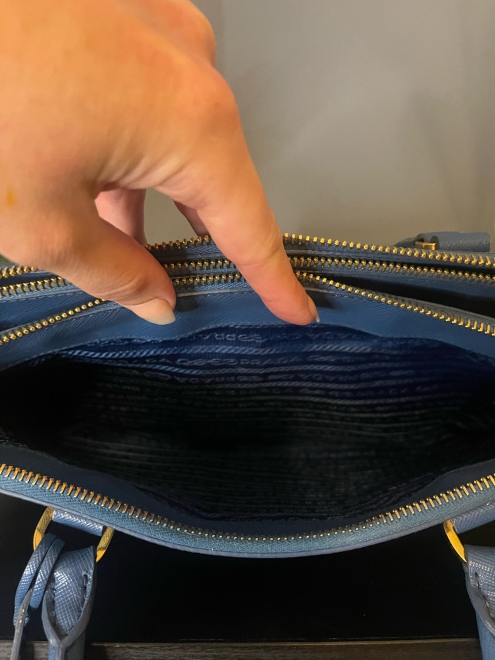 Prada Slate Blue Saffiano Leather Satchel with Gold Hardware - Picture 9 of 12